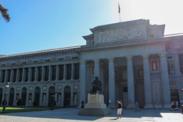 "Prado Museum entrance with an sculpture of Velazquez"