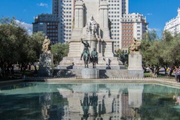 "Edificio España and the quijote sculpture in Plaza de España"