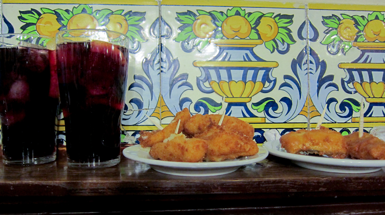 Sangria drinks and croquettes tapas