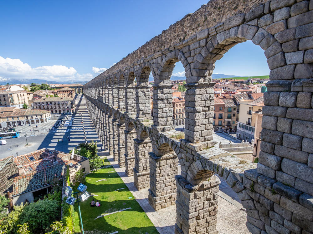 Hight View of the aqueduct arches in Segovia