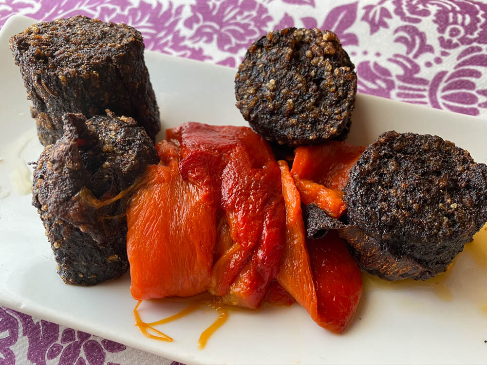 black pudding with red peppers